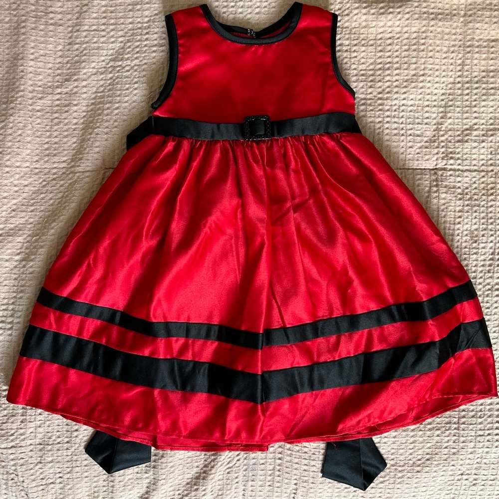 Baby Girl's Little Miss Red Black Satiny Holiday Dress With Tulle Layers Sz 12m